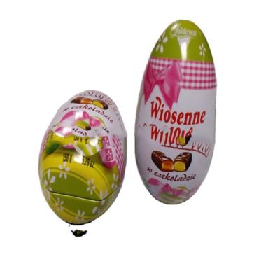 China Eco-friendly Recycled Materials OEM Promotional Lovely Large Empty Egg Shape Tin Box For Candy Packing à venda