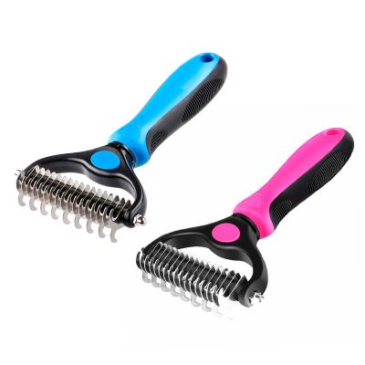 China Durable Pet Hair Removal Comb Double Sided Blades Fur Dematting Trimmer Deshedding Brush Grooming Tool for sale