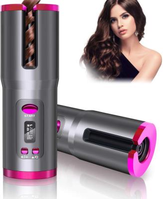 China Wireless Automatic Portable Ceramic Hair Curling Iron Curler Hair Curling Magic Wand Ceramic Barrel With LCD Display for sale