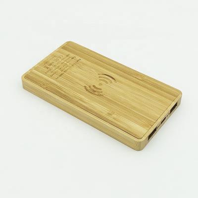 China Mobile Phone Led Universal Wireless Power Bank 5000mAh Green Bamboo Mobile Power Supplier for sale