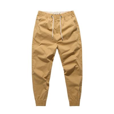 China Anti-pilling factory ready to ship elastic drawstring men's elastic waist casual style fashion slim fit khaki slim waist fashion twill pants joggers pants custom made for sale