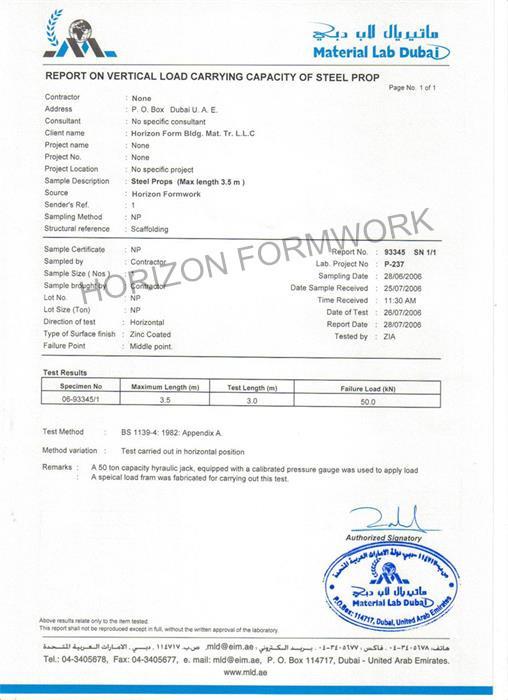 Prop 30-300 load test - HORIZON FORMWORK CO., LTD.