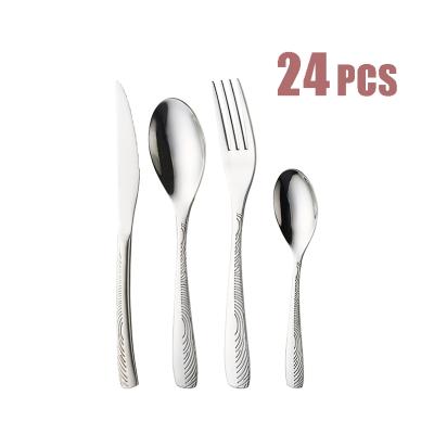 China Sustainable 24 Pcs Wedding Elegant Restaurant Silver Fork And Knife Stainless Steel Cutlery Set for sale