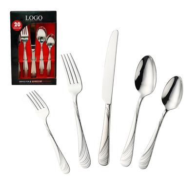 China Sustainable 20-Piece Dessert Flatware Restaurant Cutlery Tableware Stainless Steel Spoon Fork Knife In Gift Box for sale