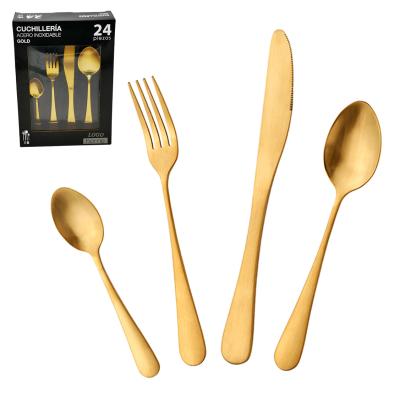 China Sustainable Cutlery 24-Piece Gold Flatware Sets Besteck Set Gold Besteck Set Gold In A Box for sale