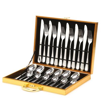 China Sustainable Flatware Box 24 Piece Cutlery Sets Gold Silver Stainless Steel for sale