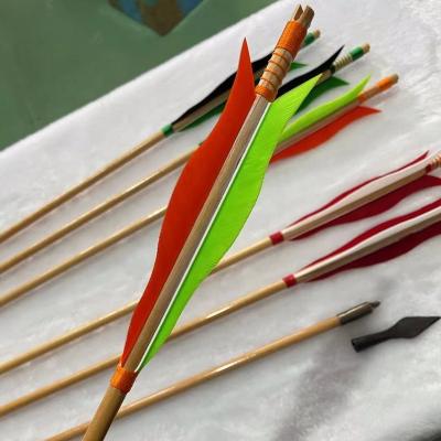 China Traditional Reverse Curved Compound Bow Shooting Real Feather Arrow Bow Shaft DIY Arrow Wood Shooting Accessories Can Be Customized for sale