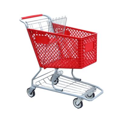 China Unfolding Factory Price Convenience Store Plastic Supermarket Shopping Trolley Cart With 4 Wheels for sale