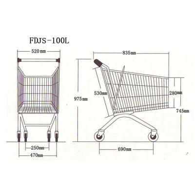 China Durable Large-Capacity 100L Metal Super Market Grocery Supermarket Shopping Carts for sale