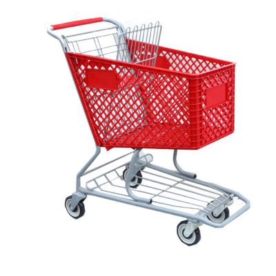 China Folding Cheap Durable Red 125L Plastic Supermarket Shopping Trolley For Sale for sale