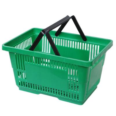 China 1) Supermarket 2)stores Wholesale Multicolor Double Handle Small Plastic Supermarket Shopping Basket for sale