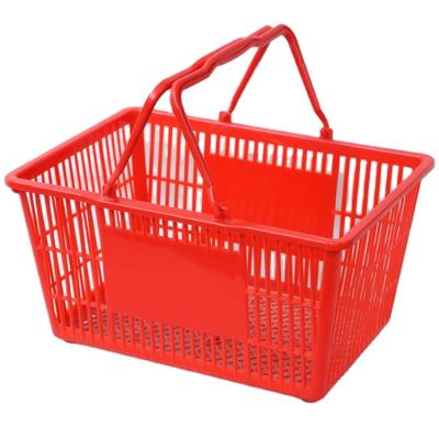 China 1) Supermarket 2)stores Factory Custom Red Blue Double Handle Supermarket Shopping Basket For Retail Stores for sale