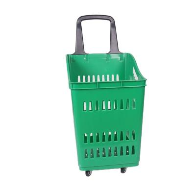 China 1) Supermarket 2)stores Cheap Price Green Supermarket Shopping Basket With Wheels For Retail Stores for sale