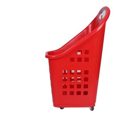 China 1) Supermarket 2)stores Durable Movable Shop Grocery Colorful Plastic Shopping Basket With 4 Wheels for sale