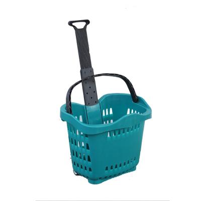 China 1) Supermarket 2)stores High Quality Plastics 4 Wheel Rolling Supermarket Shopping Basket For Sale for sale