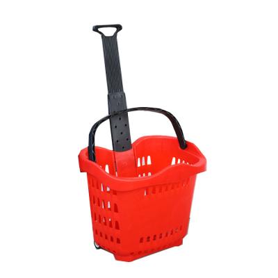 China 1) Supermarket 2)stores High Quality Plastics Supermarket Shopping Rolling Basket With Wheels for sale