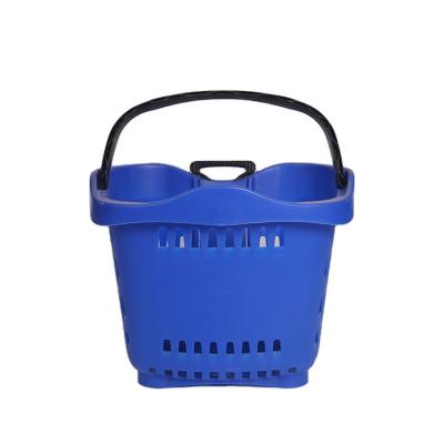 China 1) Supermarket 2)stores Hot Sale Plastic Wheeled  Rolling Supermarket Shopping Basket With Wheels for sale