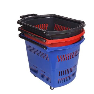 China 1) Supermarket 2)stores Wholesale Collapsible Plastic Grocery Store Supermarket Rolling Shopping Basket for sale