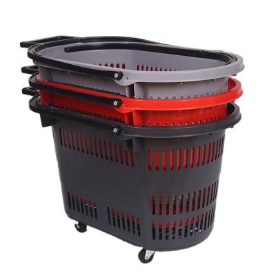 China 1) Supermarket 2)stores Wholesale 2 Wheels Rolling Plastic Supermarket Shopping Basket For Sale for sale