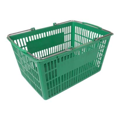 China 1) Supermarket 2)stores Cute Custom Logo Plastic Double Handle Supermarket Shopping Hand Basket For Shop for sale