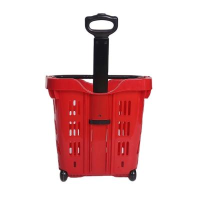 China 1) Supermarket 2)stores Various Sizes And Colors Hand Rolling Supermarket Shopping Basket With Wheels for sale