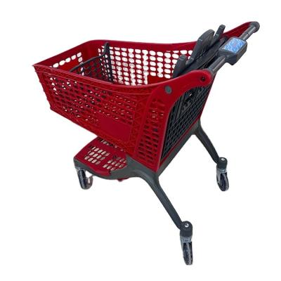 China Unfolding High Quality 4 Wheel FULL Plastic Supermarket Shopping Trolley Cart For Sale for sale