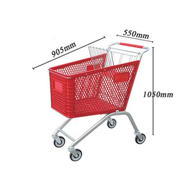 China Folding High Quality 4-Wheel Commercial Plastic Folding Supermarket Shopping Trolley for sale