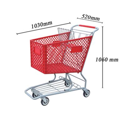 China Folding Factory Price American Style 4 Wheel Plastic Rolling Supermarket Shopping Trolley for sale