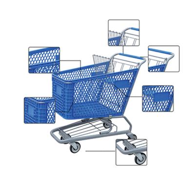 China Folding High Quality Blue Trolly Carts Plastics Supermarket Shopping Mall Trolley Cart For Sale for sale