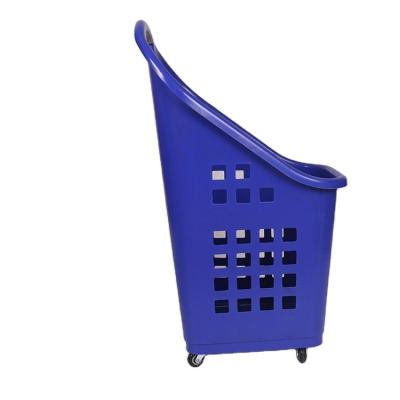 China 1) Supermarket 2)stores High Quality Wheeled Plastic Rolling Supermarket Shopping Basket With Wheels for sale