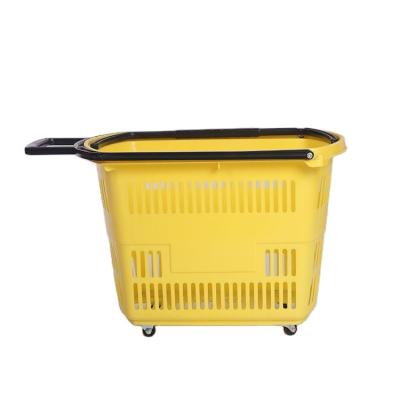 China 1) Supermarket 2)stores Wholesale Wheeled Plastic Grocery Supermarket Shopping Basket On Wheels for sale