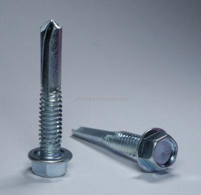 China C-1022 Steel Serrated Hex Washer Head CDD Thread Shank Slot No. 5 Point Self Drilling Screw for sale