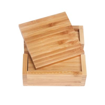 China Sustainable Natural Bamboo Square Coaster Set Of 5 With Stand for sale