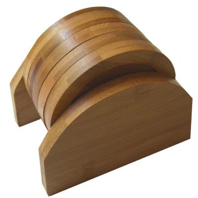 China Round wooden bamboo viable wholesale set of 5 pieces of coaster supports for sale