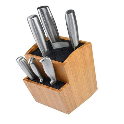 China Sustainable Wholesale Bamboo Knife Block Set Space Saver Slotless Universal Two Tier Knife Block for sale