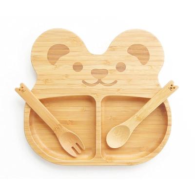 China Modern Bamboo Reusable Baby Suction Dish Set Reusable Spoon And Fork Free Child Dishes for sale