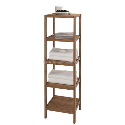 China Multi-Functional Storage 5-Tier Bamboo Shelving Rack Sustainable Bamboo Serving Shelf Rack For Bathroom Kitchen Living Room for sale