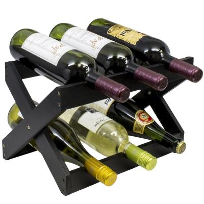 China Countertop Sustainable Natural Bamboo Wine Rack 6-Bottle Foldable Bamboo Wine Rack (Black) for sale