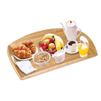 China Wholesale Sustainable Bamboo Tea Serving Tray Large Durable Bamboo Wooden serving Tray With Handle for sale