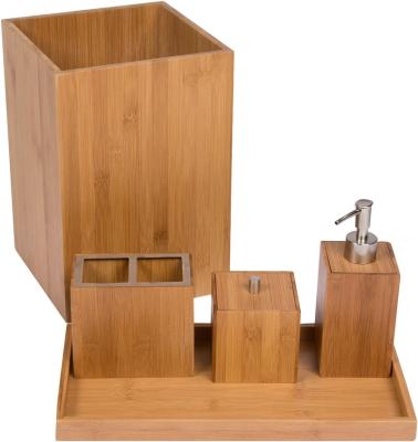 China Sustainable Bamboo Bathroom Accessories Classics Bath And Vanity Set , 5 Pcs / Eco - Friendly Bamboo Bathroom Set for sale