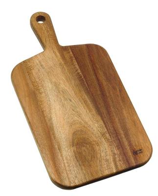 China Sustainable Acacia Wood Cutting Board With Long Handle+ Hole/Food Serving Dish for sale