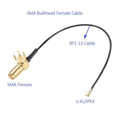 中国 100mm 6GHz 4ピンRF1.13直角のピグテールのアンテナ 販売のため