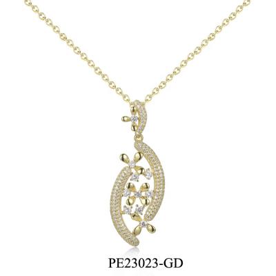 China New CLASSICS Arrive Fashion 3A Grade Silver Plated 925 Zirconia 14K Gold Plated Flower Pendant for sale