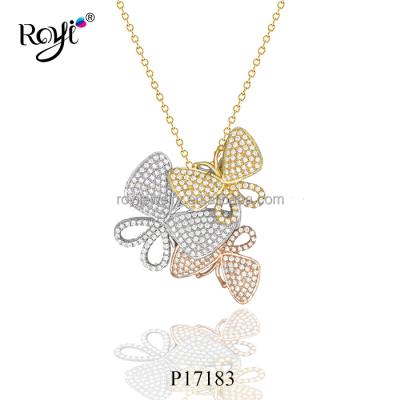 China Royi Tri Jewelry Design Fashion 925 Silver Tone Butterfly Sterling Silver Pendant for sale