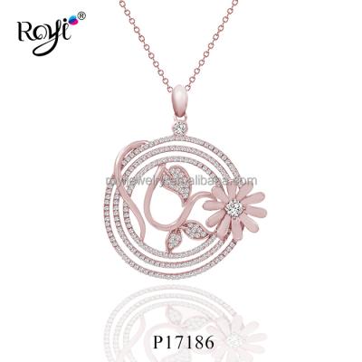 China Royi Jewelry Designs New Products Silver Gift For Women 925 Sterling Silver Flower And Leaf Circle Pendant Wholesale for sale