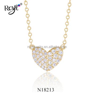 China Fashion Simple Design Gold Silver Necklace Patterns 925 Sterling Silver Heart Shape CZ Necklace for sale