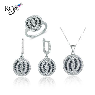 China Fashion Suit 925 Sterling Silver Women Circle Shape Black CZ Stone Jewelry Sets for sale