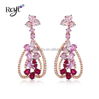 China Silver Fashion Jewelry Designs For Girls 925 Sterling Silver Ruby Cz Muti-Stone Group Drop Earrings for sale