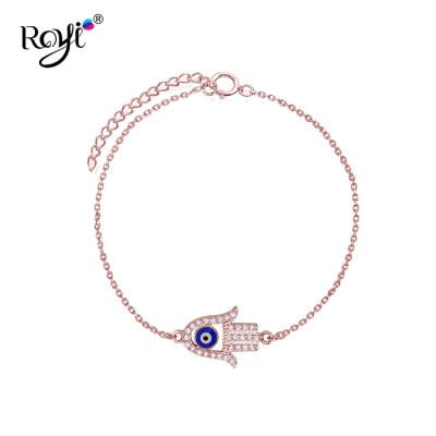 China Wholesale Women Silver 925 Sterling Silver Chain Evil Eye Hamsa Hand Charm Jewelry Bracelet Designs for sale