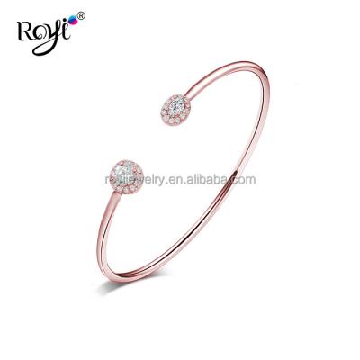 China Royi's 925 Sterling Silver Zirconia Expandable Bangle Fashionable Solid Bracelet for sale